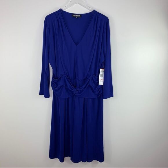 JONES NEW YORK Plus-Size Cobalt Blue V-Neck Long Sleeve Cocktail Dress Sz 3X NWT - Picture 1 of 14